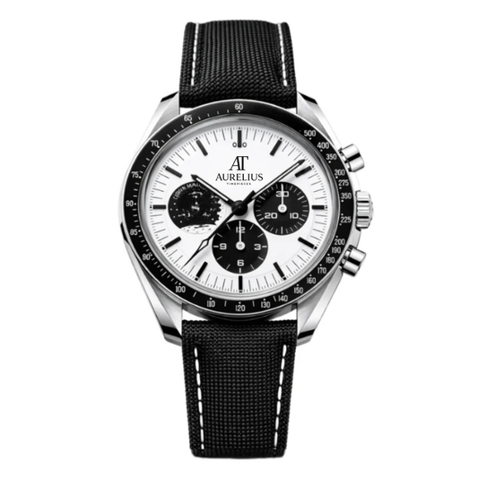 Chronograph 42 – White Dial with Blue Accents | Steel Case & Blue Fabric Strap & Tachymeter Bezel