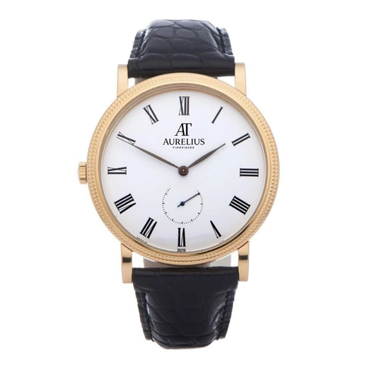 Classic 36 – Cream Dial | Rose Gold Tone Case & Brown Leather Strap & Hobnail Bezel